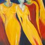 Oil on board 3 women framed and glazed in a nice blue frame unsigned Image 2