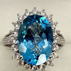 Topaz & White Zircon Statement Halo Ring