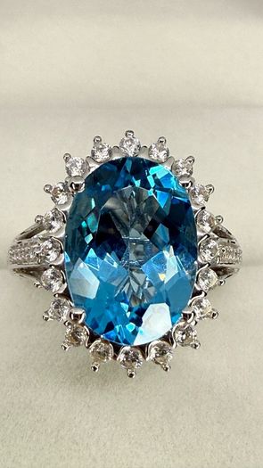 Topaz & White Zircon Statement Halo Ring