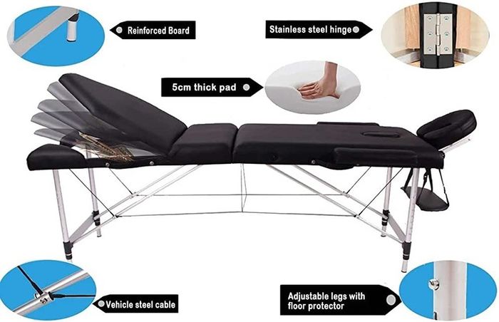 Portable Massage Bed Table - 3-Section Aluminum Foldable Beauty Couch for Reiki Therapy Treatment Salon Healing - Metal Headrest Support/with Carry Bag (FREE POSTAGE)