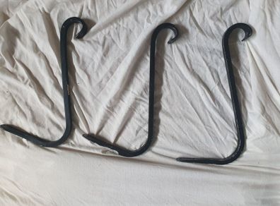 3 hand forged heavy duty steel garden hanging basket brackets 13" black