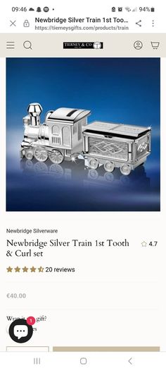 newbridge silver baby train money box and first tooth / curl trinket set