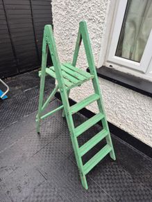 Vintage folding 4 step  painted solid wooden ladder