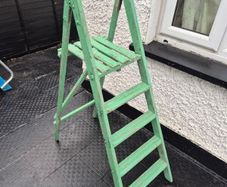 Vintage folding 4 step  painted solid wooden ladder