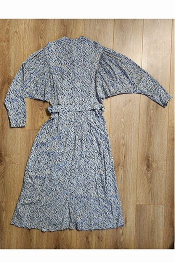 Longsleeve midi dress with belt - H&M - Blue, white, yellow, black Pattern - Size small