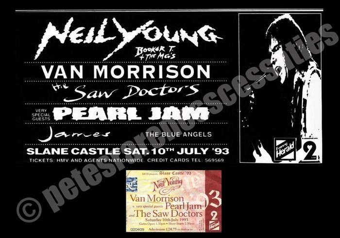 Neil Young Slane Castle 1993 concert poster with ticket reproduction print