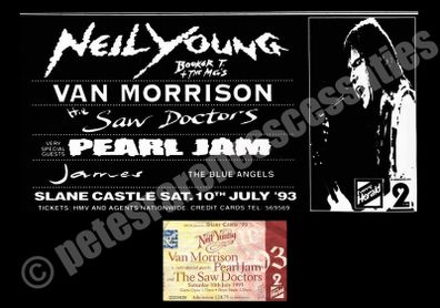 Neil Young Slane Castle 1993 concert poster with ticket reproduction print