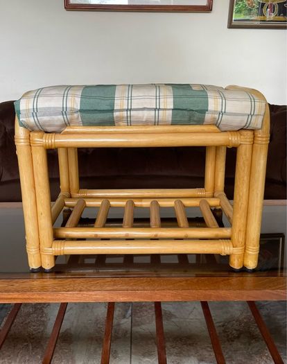 Sturdy Versatile Rattan and Bamboo Low Stool Footstool VGC