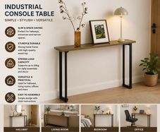 Industrial Console Table Slim Hallway Table with Metal Frame