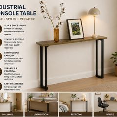 Industrial Console Table Slim Hallway Table with Metal Frame