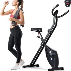 Exercise Bike, Foldable Fitness Bike with LCD Display and 8-Level Adjustable Resistance, 265LBS Max Load for Home Trainer Use