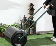 Steel Garden Lawn Roller Push Pull w/ Fillable Cylinder Water Sand Plug Lawn Flatten Seed Sow Rolling Drum w/ Handle