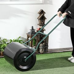 Steel Garden Lawn Roller Push Pull w/ Fillable Cylinder Water Sand Plug Lawn Flatten Seed Sow Rolling Drum w/ Handle