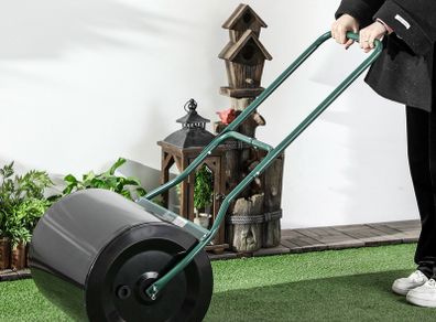 Steel Garden Lawn Roller Push Pull w/ Fillable Cylinder Water Sand Plug Lawn Flatten Seed Sow Rolling Drum w/ Handle