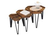 3 pieces bedside tables coffee table side table set, 3 pieces bedside tables, coffee tables, with metal legs, simple construction, industrial design, vintage