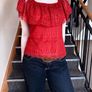 Brick Red Lace Off-Shoulder Top, stylish summer lace top, boho top Image 2