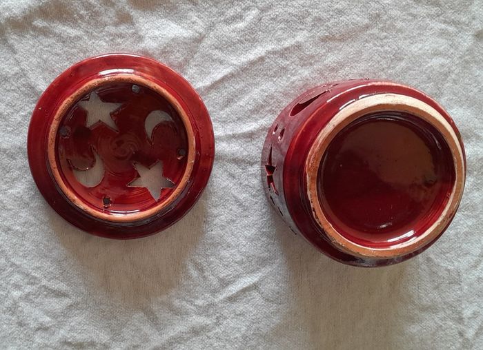 small bowl with lid - red with star/moon cut-outs