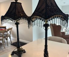 Victorian Revival style Black Lace & Beaded Fringe Table Lamps