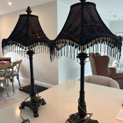 Victorian Revival style Black Lace & Beaded Fringe Table Lamps