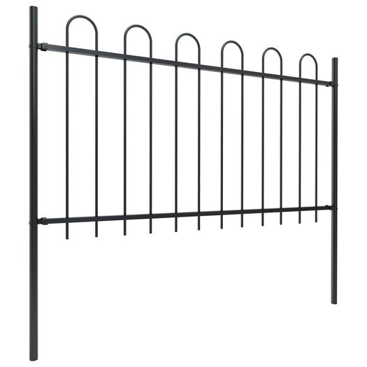 Garden Fence with Hoop Top Steel 17x1 m Black