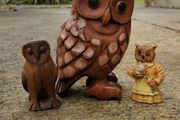 Hardwood carved Tawny owls