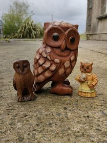 Hardwood carved Tawny owls