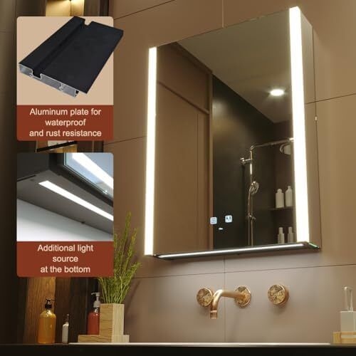 55 x 70 cm Left Hinge Aluminum LED Bathroom Medicine Cabinet with Mirror | Light Adjustment, Anti-Fog, High Capacity, Easy to Install