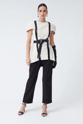 Coosy Structured Top creamy beige and black sequin