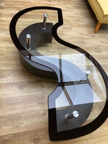 Glass S shaped Coffee Table with Storage