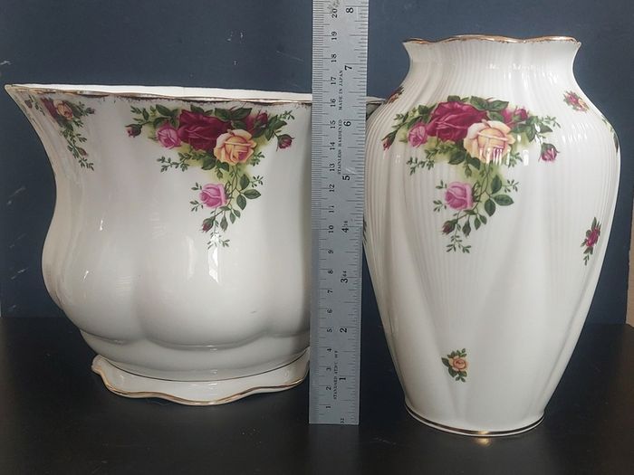 Two Royal Albert "Old Country Roses" Items with Some Damage - A Planter and a "Chelsea" Vase, See Condition Report. Price for Both