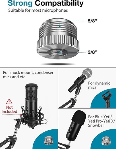 Microphone Stand Mic Arm Micro Boom Arm with 3/8" to 5/8" Screw Adapter, Mic Clip Holder, for HyperX QuadCast, Blue Snowball, Blue Snowball ICE, Blue Yeti, Blue Yeti X, Blue Yeti Pro (FREE POSTAGE)
