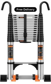 Ladder with Non-Slip Feet,4.1M/13.5FT Aluminium Extension Loft Ladder with Stabilizer Bar