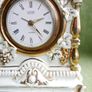 Vintage Landex Royal Craft White Porcelain Mantle Clock Gilt Trim, Doves Transistor Japan , in working order Image 6