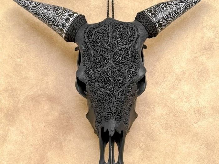 Authentic lage Indonesian carved bull skull