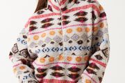 Only Janne Aztec Teddy half zip warm jacket oversized size S UK10 EU38 Postage included