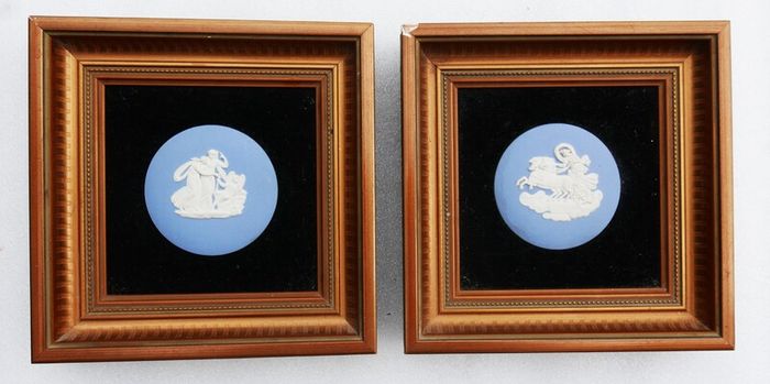 Pair of Framed Wedgwood Blue and White Jasperware Plaques