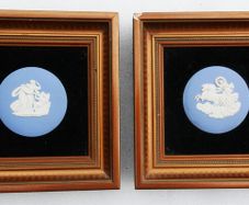 Pair of Framed Wedgwood Blue and White Jasperware Plaques