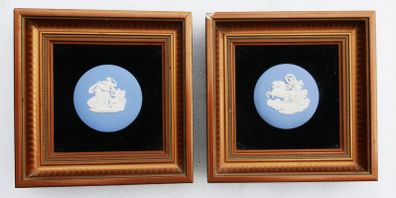 Pair of Framed Wedgwood Blue and White Jasperware Plaques
