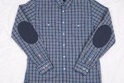 Tommy Hilfiger Blue Plaid Check Long Sleeve Shirt Elbow Patches Size M