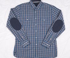 Tommy Hilfiger Blue Plaid Check Long Sleeve Shirt Elbow Patches Size M