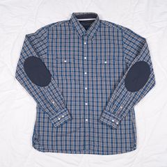 Tommy Hilfiger Blue Plaid Check Long Sleeve Shirt Elbow Patches Size M