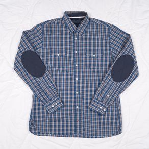 Tommy Hilfiger Blue Plaid Check Long Sleeve Shirt Elbow Patches Size M