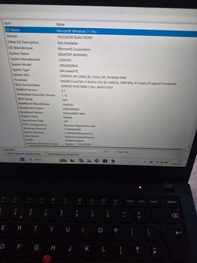 Lenovo Thinkpad T490,i5 8th gen,8gb, 256ssd, 14"FHD Screen, windows 11