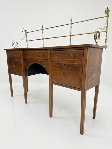 19th Century Mahogany Inverted Breakfront Sideboard with Brass Gallery