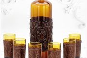 Vintage Amber Glass Decanter Glasses Set