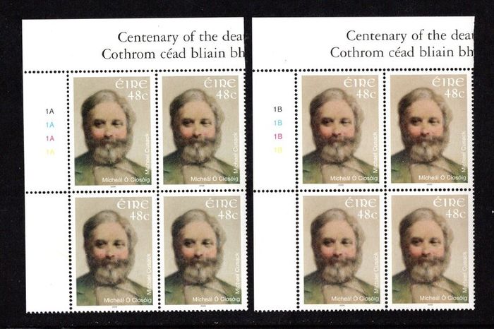2006 Ireland Death Centenary of Michel Cusack Commemorative Stamp Plate Block 1A1A1A1A & 1B1B1B1B Mint Never Hinged (MNH)