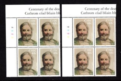 2006 Ireland Death Centenary of Michel Cusack Commemorative Stamp Plate Block 1A1A1A1A & 1B1B1B1B Mint Never Hinged (MNH)