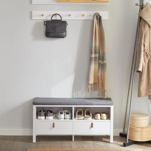 Shoe Bench White with 2 drawers