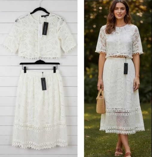 French connection chic 2 piece skirt and top hen party bridal vintage style boho