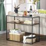 Console Table, Entrance Console, Tempered Glass Top, Robust Steel Frame, Easy Assembly, for Living Room Hallway, Industrial Style, Rustic Brown and Black LNT10BX Image 2